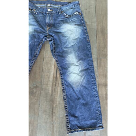 True Religion Mens Jeans 38 Slim Fit Blue Distressed Straight Leg Denim Casual - Picture 2 of 8